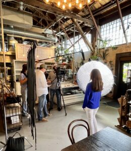 Wine Travel TV Host, Jamie Knee, on the set of Petite Wine Traveler Explores