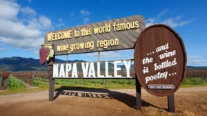 Enotourism with Jamie Knee. Welcome sign for Napa Valley wine region.