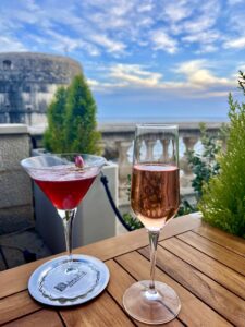 Sparkling rosé and rosé cocktail with a view in Dubrovnik, with Jamie Knee, Petite Wine Traveler.